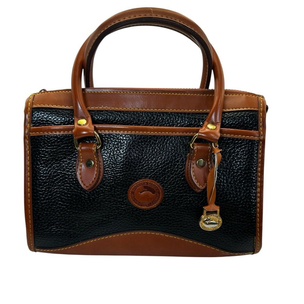 VTG Dooney & Bourke Satchel in Black Pebble  Leather w/ British Tan Trim